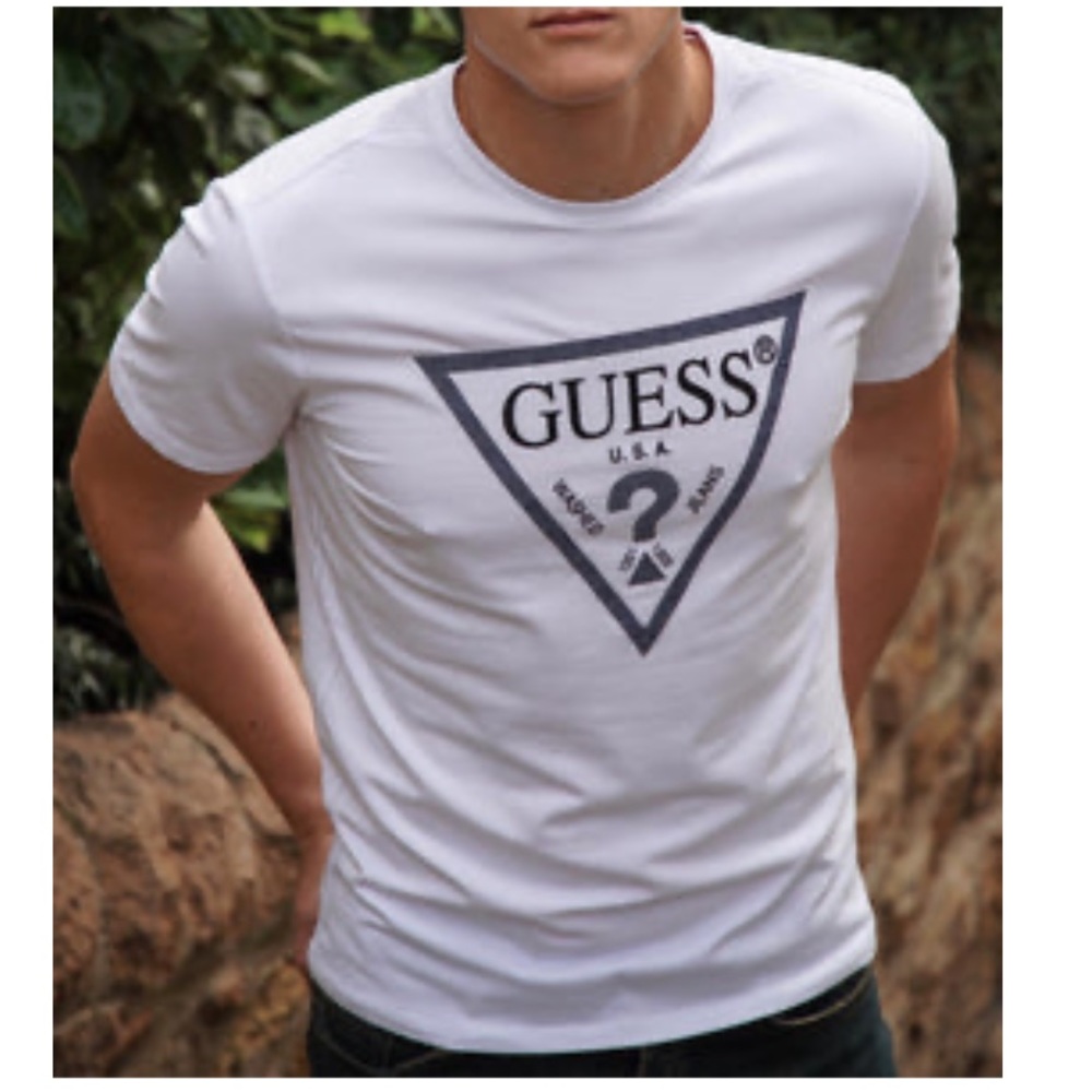 Guess Washed Jeans Mens White T Shirt Size Large